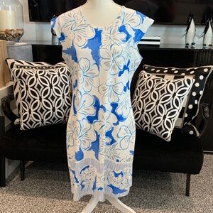 Jean Pierre Klifa. NEW Blue and White Floral Shift Dress. XL